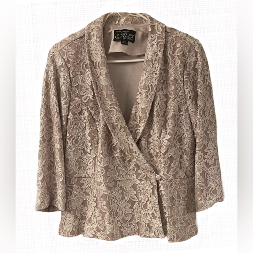 Alex Evenings Petite Lace Blazer with a Hint of Glitter in Taupe Color  XLP
